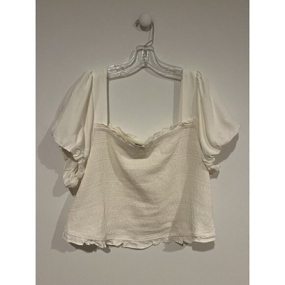 Torrid 3 Smocked Challis Crop Top Puffed Sleeve White Plus Size 3X - Picture 6 of 11